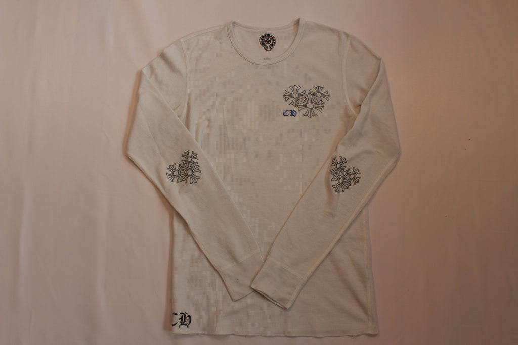 Chrome Hearts White Cemetery Cross Back Print Long Sleeve T-Shirt