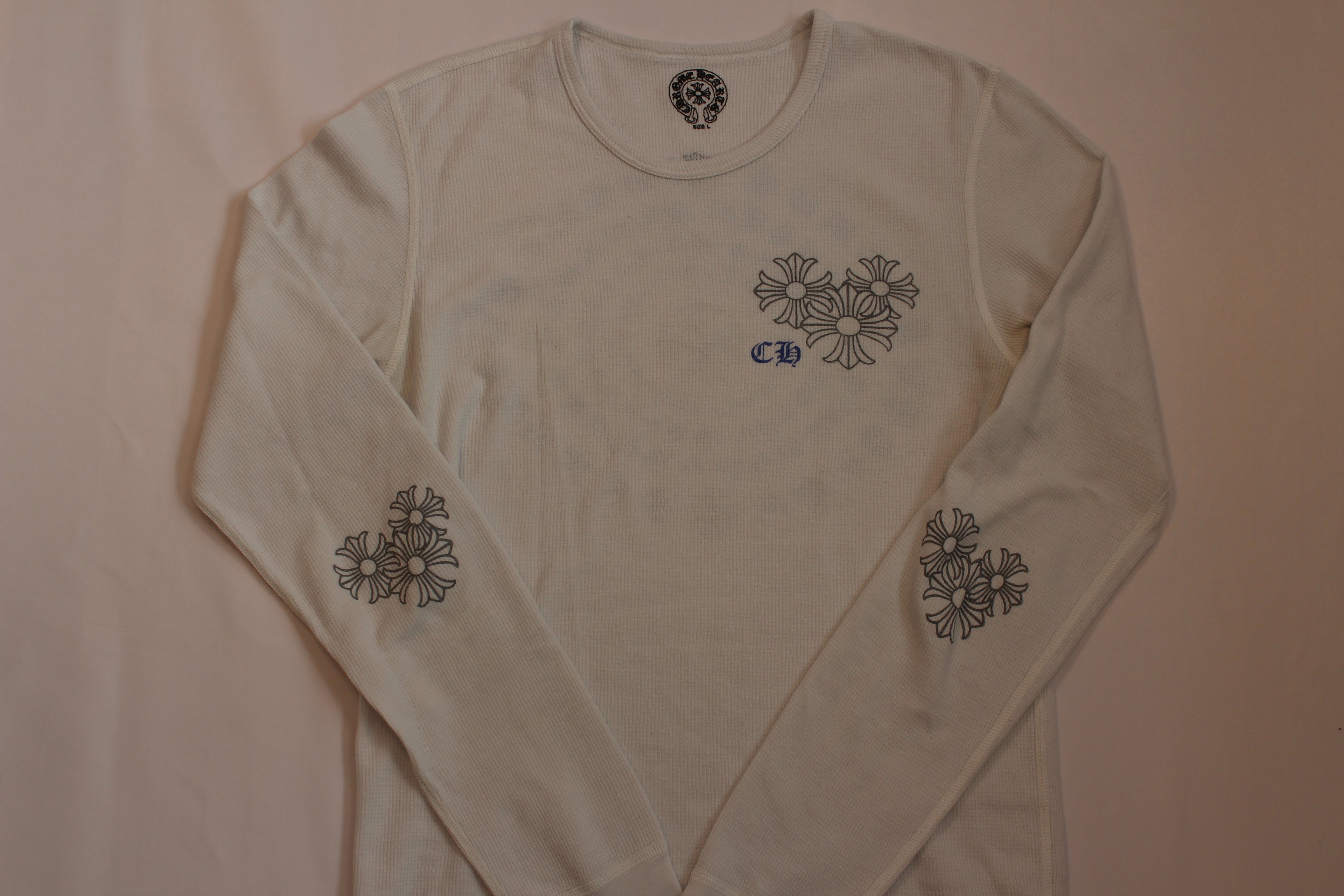 Chrome Hearts White Cemetery Cross Back Print Long Sleeve T-Shirt