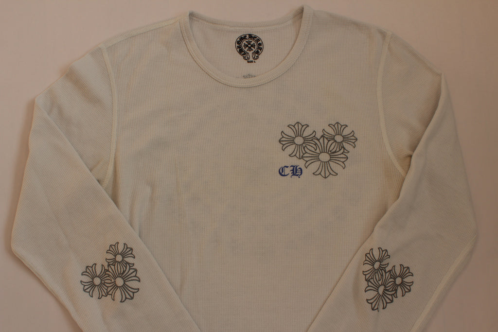 Chrome Hearts White Cemetery Cross Back Print Long Sleeve T-Shirt