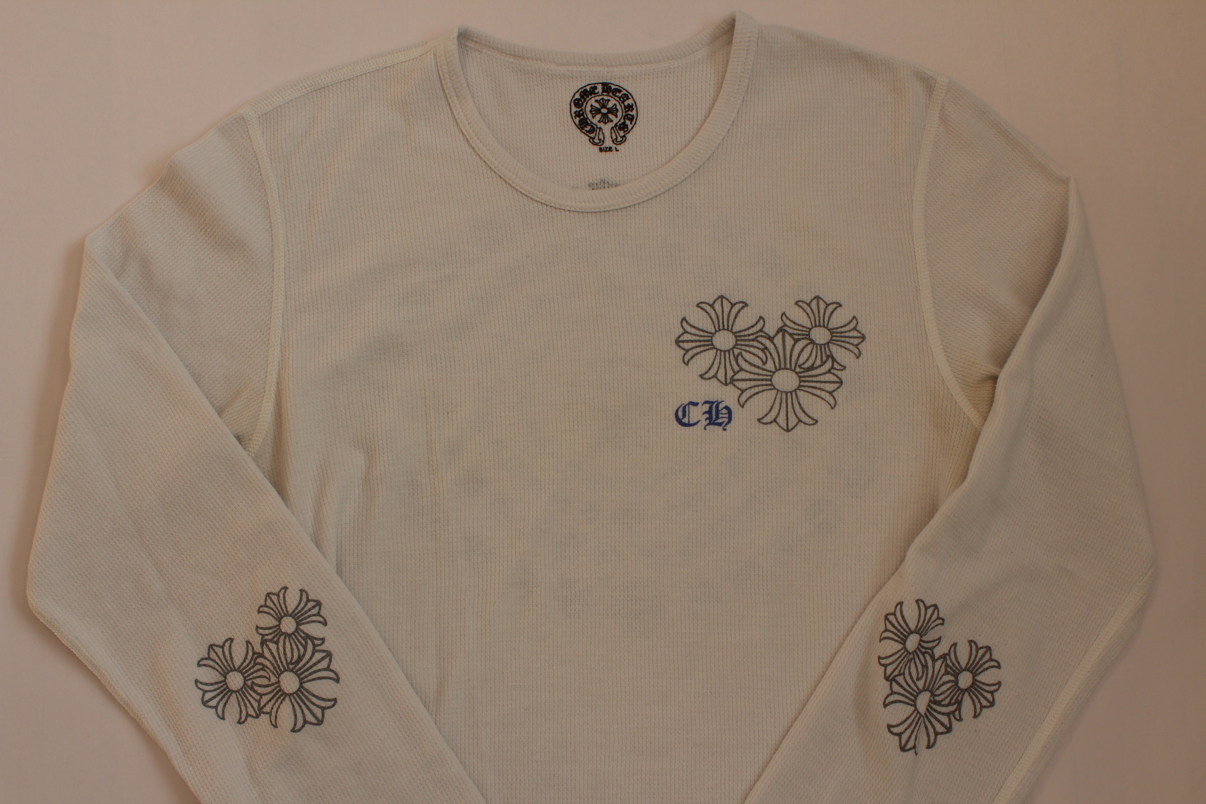 Chrome Hearts White Cemetery Cross Back Print Long Sleeve T-Shirt