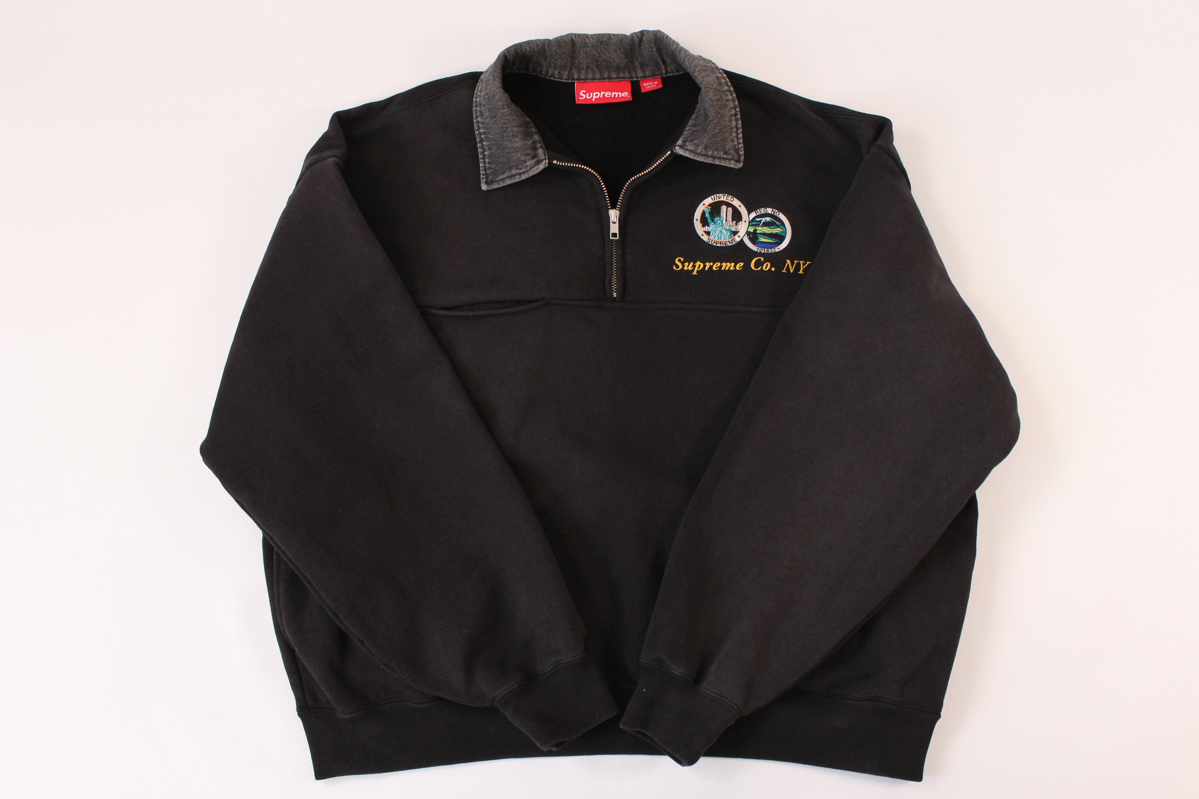Supreme Denim Collar Half Zip Sweatshirt
