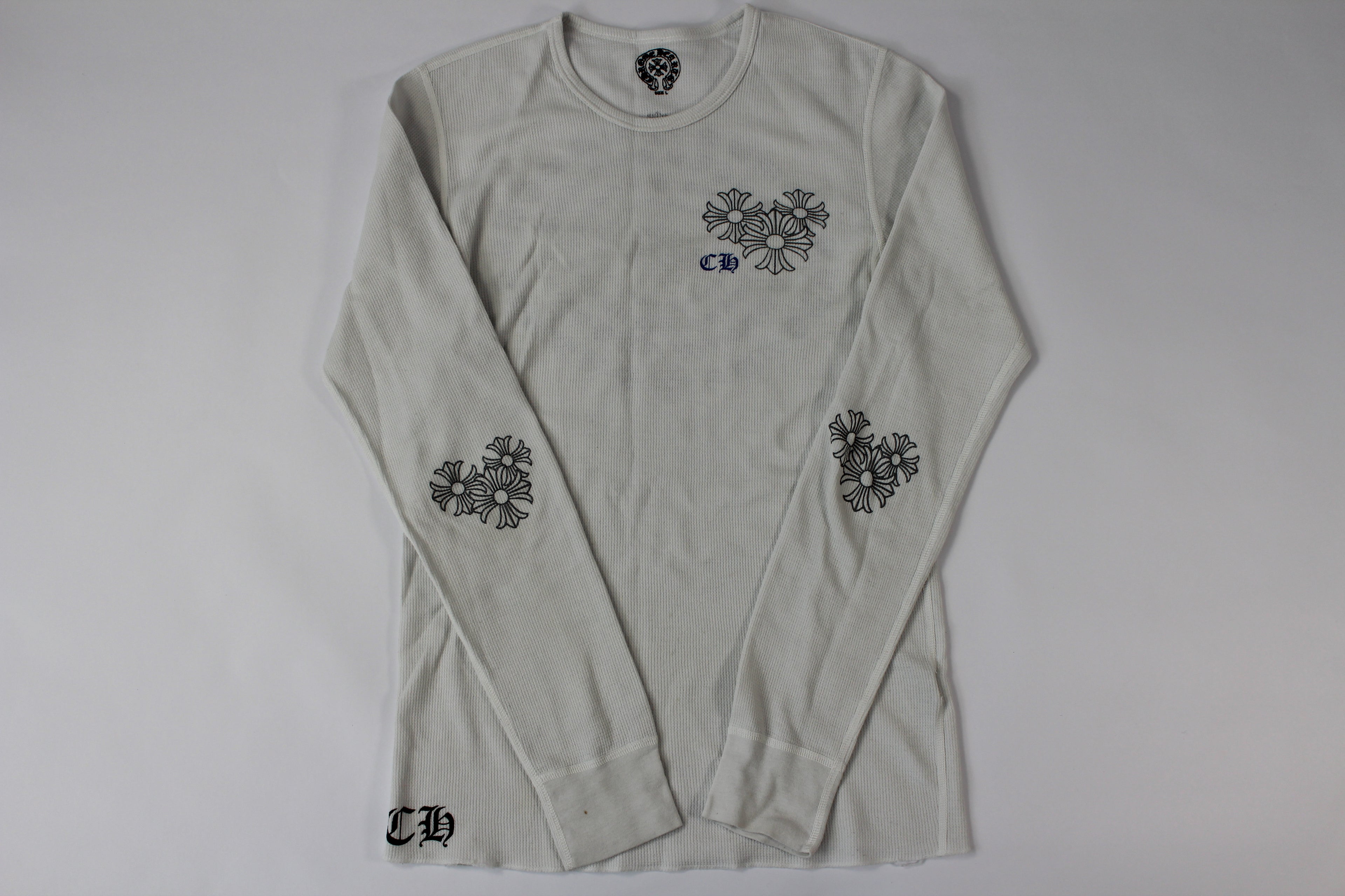 Chrome Hearts White Cemetery Cross Back Print Long Sleeve T-Shirt