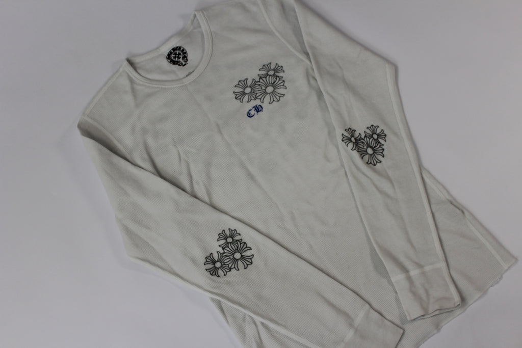 Chrome Hearts White Cemetery Cross Back Print Long Sleeve T-Shirt