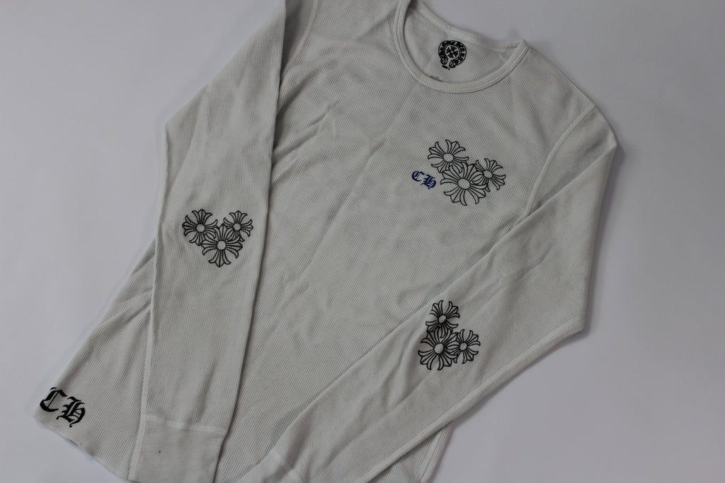 Chrome Hearts White Cemetery Cross Back Print Long Sleeve T-Shirt