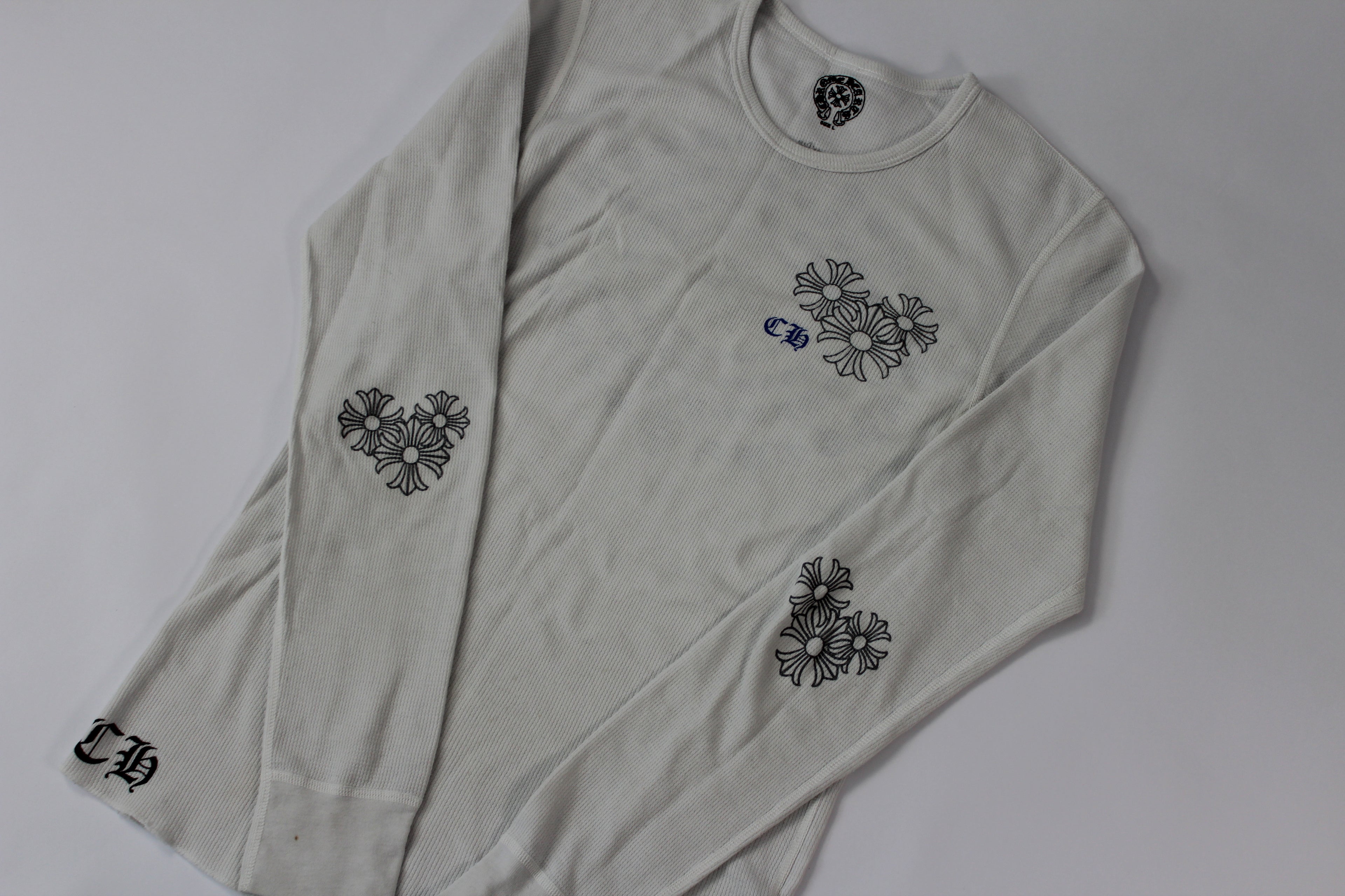Chrome Hearts White Cemetery Cross Back Print Long Sleeve T-Shirt