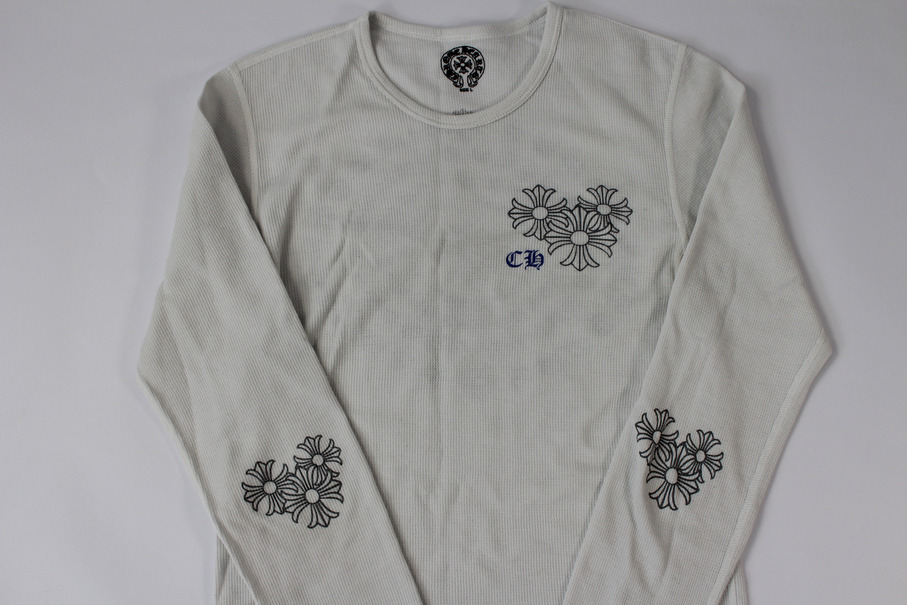 Chrome Hearts White Cemetery Cross Back Print Long Sleeve T-Shirt