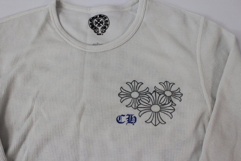 Chrome Hearts White Cemetery Cross Back Print Long Sleeve T-Shirt