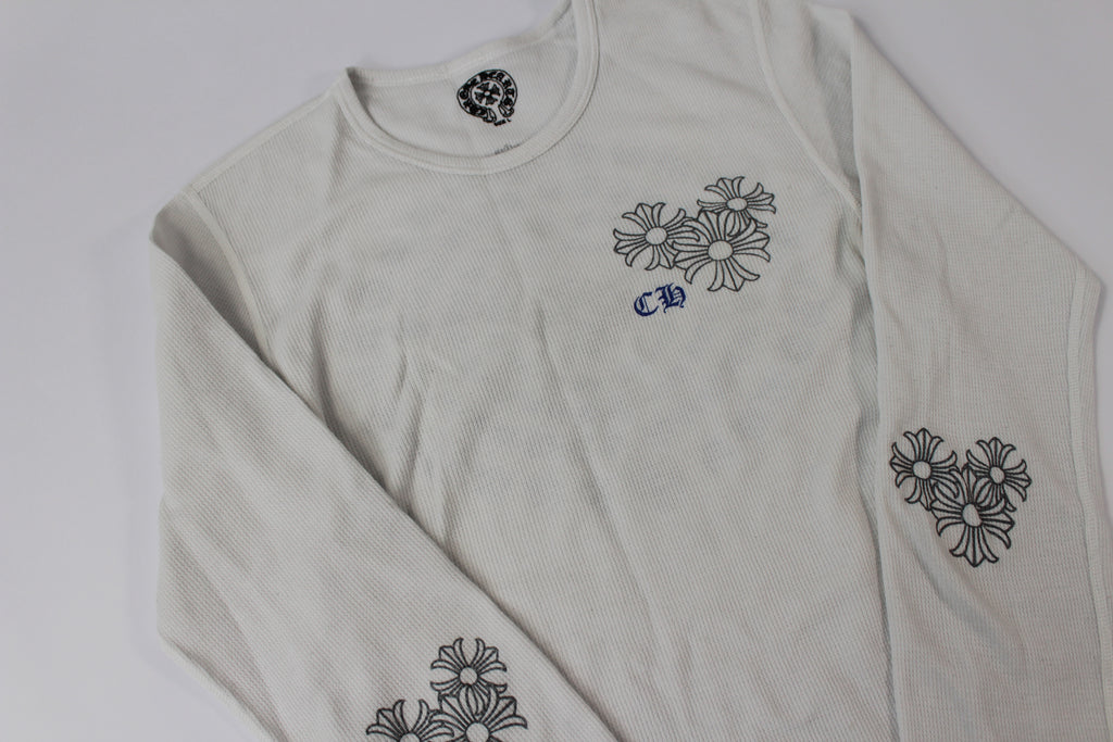 Chrome Hearts White Cemetery Cross Back Print Long Sleeve T-Shirt