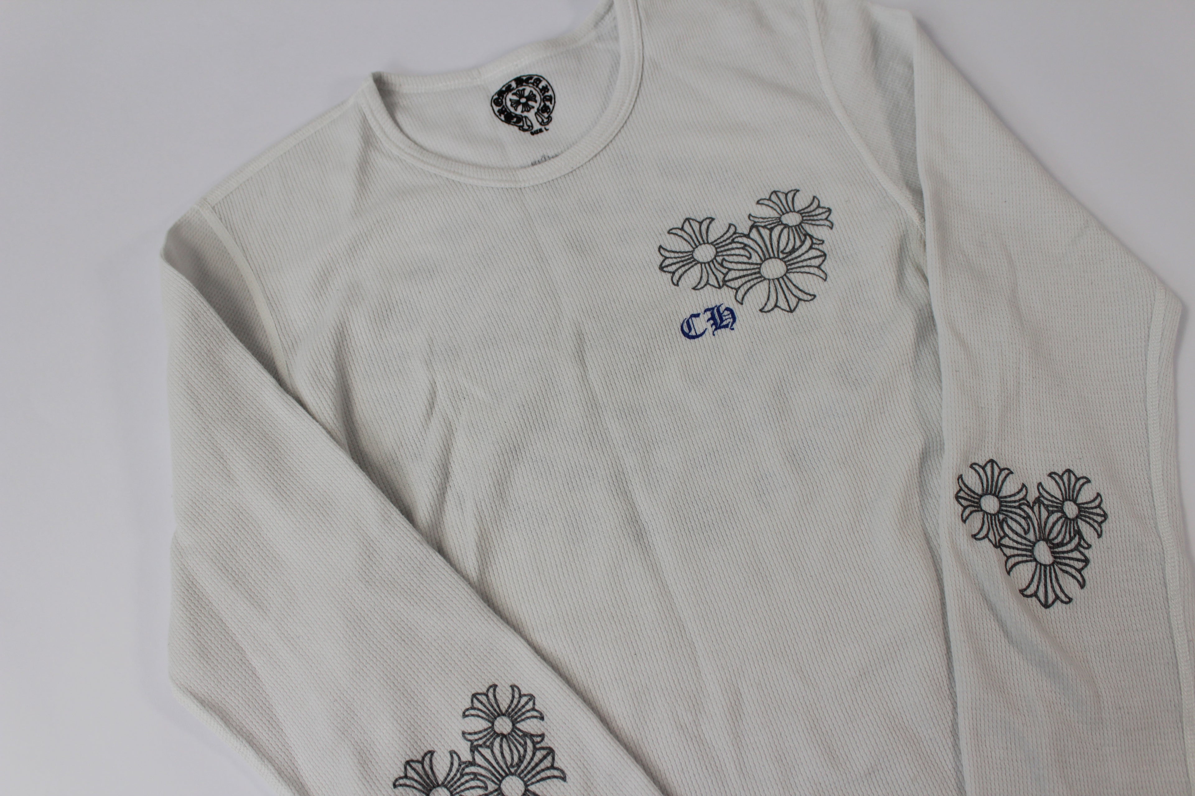 Chrome Hearts White Cemetery Cross Back Print Long Sleeve T-Shirt