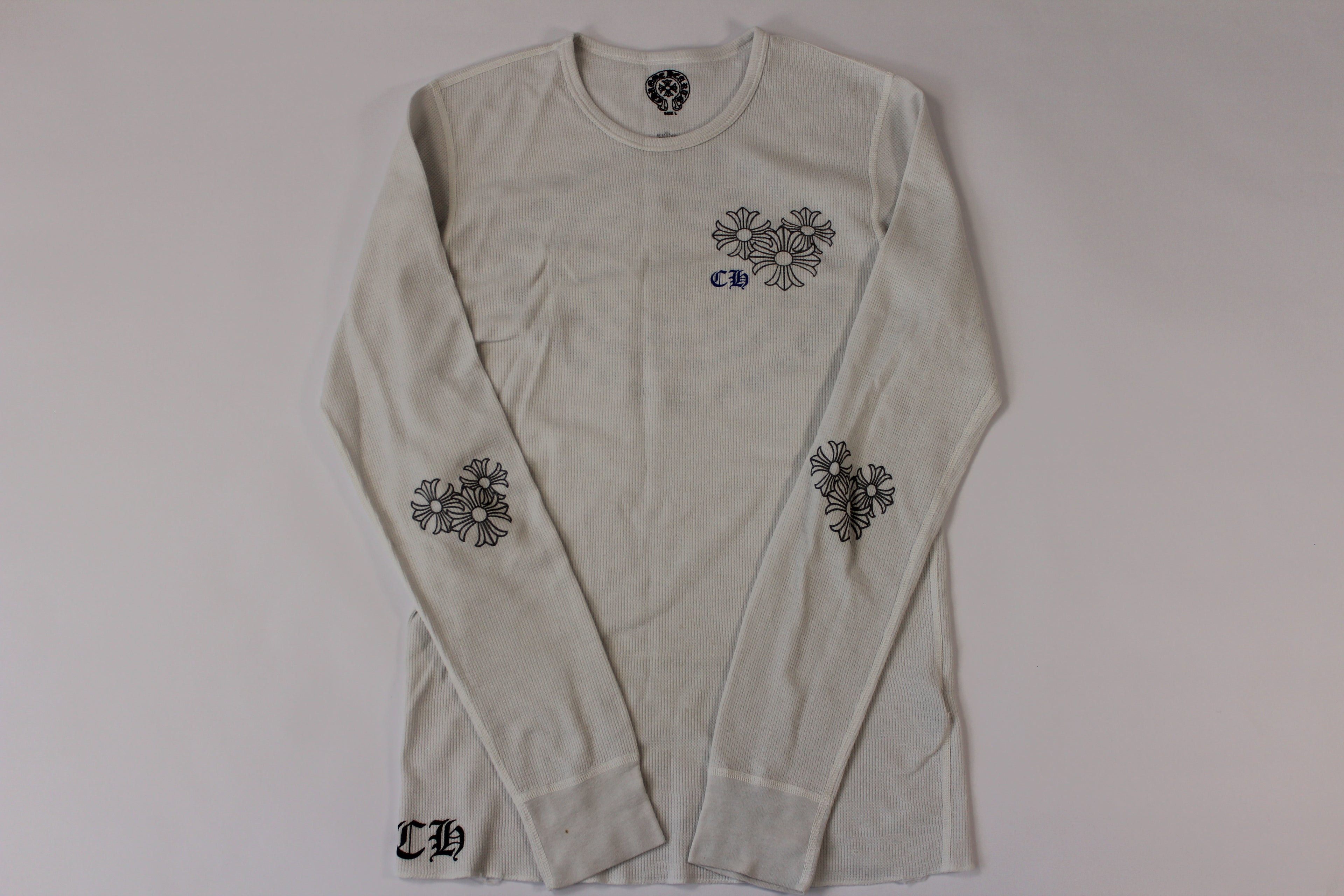 Chrome Hearts White Cemetery Cross Back Print Long Sleeve T-Shirt