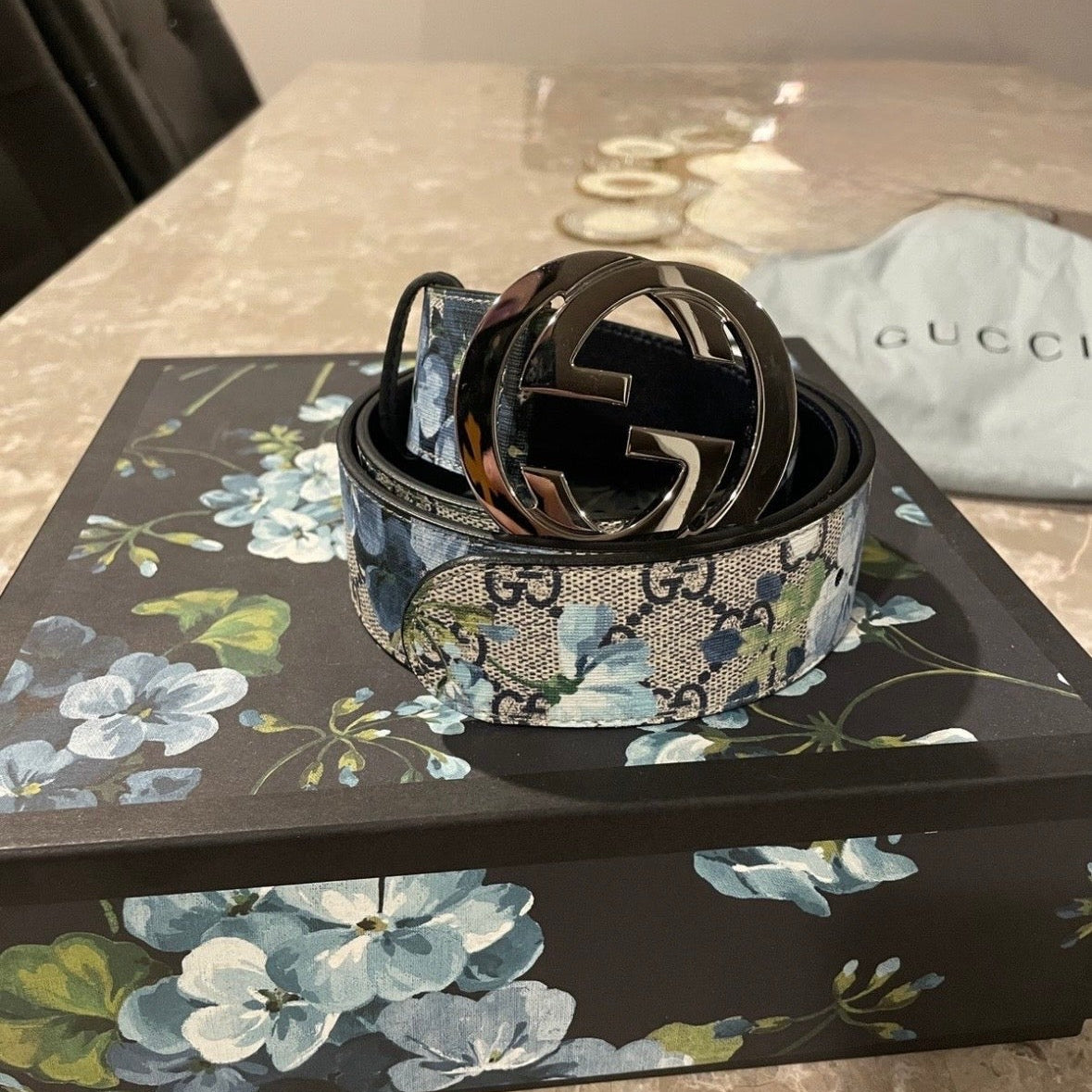 Gucci Blooms Belt GG Supreme Monogram - Beige/Blue