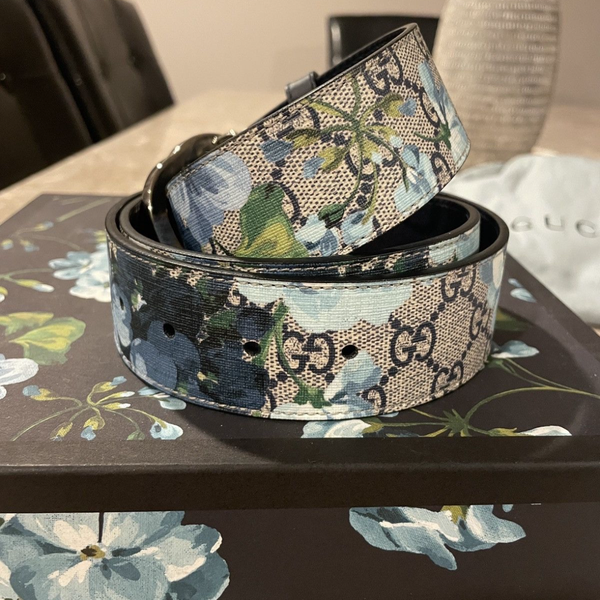 Gucci Blooms Belt GG Supreme Monogram - Beige/Blue